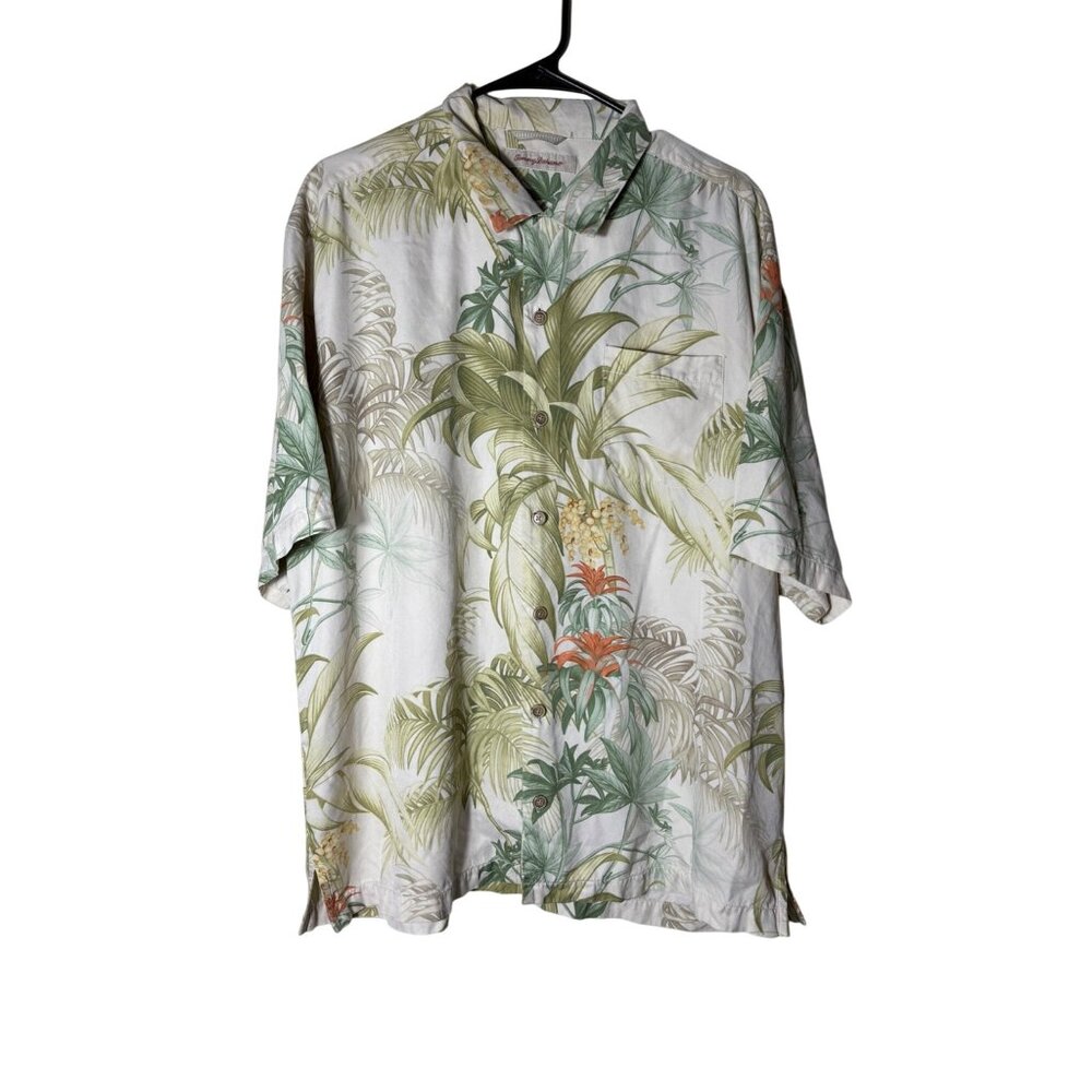 Tommy Bahama Mens Size XL 100% Silk Tropical Floral Hawaiian Button Down Shirt